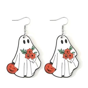 Wooden Halloween Ghost Earrings